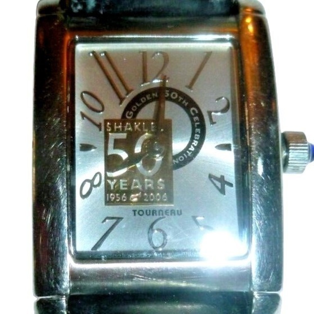 Tourneau Shaklee 50th Anniversary Watch Silver Dial Black Leather Swiss‎ Quartz